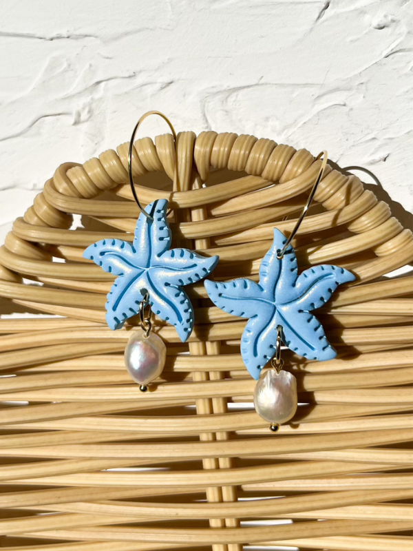 Starfish and Pearl Hoops